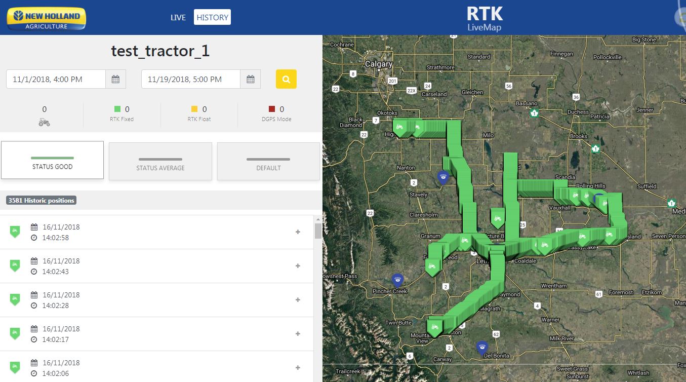 Actual RTK+ signal quality logged by an RTK+ system installed in a Vanee Farm Centre Inc. service truck.